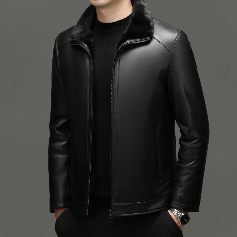 外套夹克皮夹克中年装春秋季宽松新款男士爸爸中老年皮衣休闲衣服