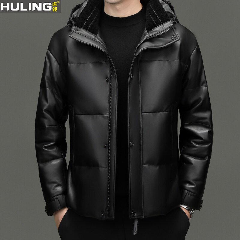 白鸭绒羽绒服冬季新款男士连帽加厚绵羊皮皮衣保暖面包服男装外套