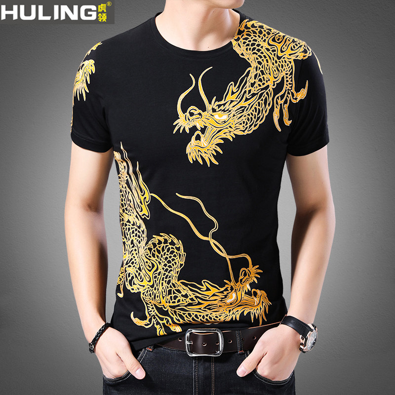 夏男士t恤中国风龙图案绣花棉质半袖中青年体恤衫潮,男装,T恤,淘宝优惠券,粉丝福利购,淘宝优惠卷