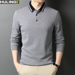 100%纯棉长袖翻领t恤春秋季男装新款时尚休闲宽松中年男士polo衫