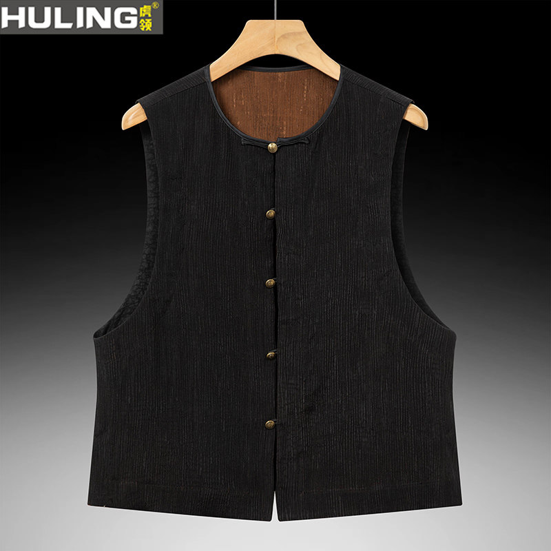 新中式复古100%桑蚕丝马甲夏季新款单排扣时尚百搭背心上衣男装