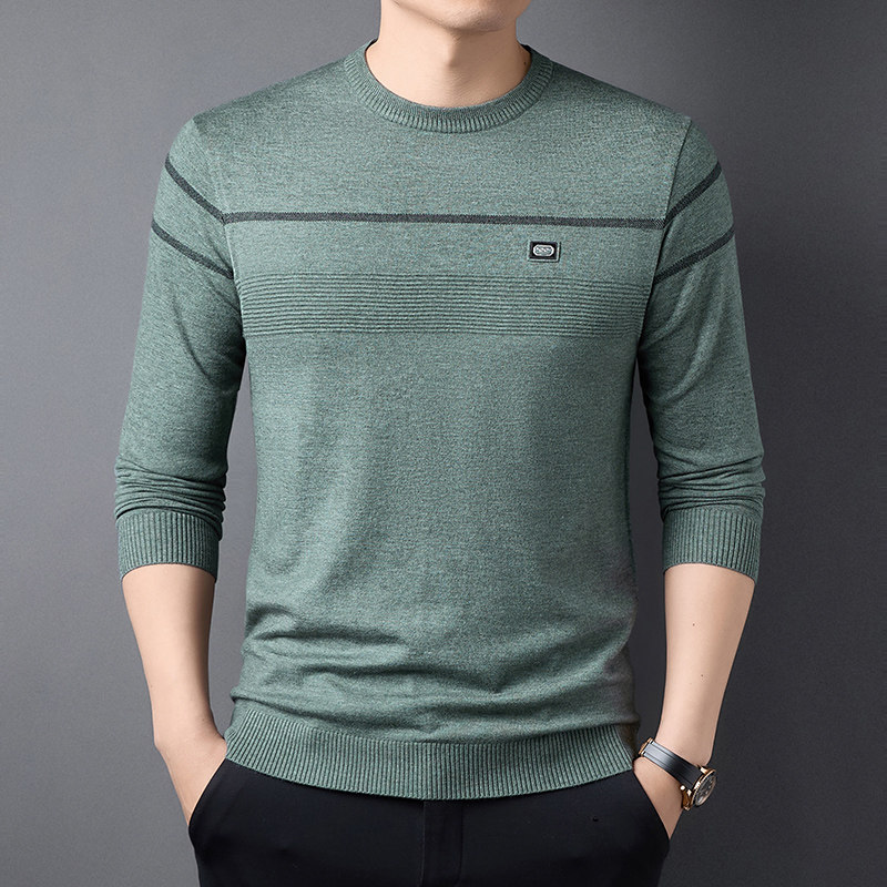 男士长袖T恤春秋季薄款毛衣打底针织衫新款中年男装线衣圆领休闲
