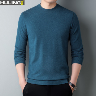 男士纯棉春秋季毛衣半高领新款中青年爸爸纯色针织衫休闲内搭男装