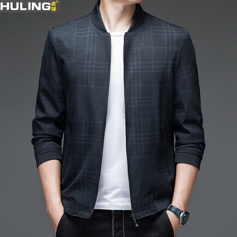 春秋季新款时尚棒球领男士夹克中年爸爸装男装茄克上衣外套潮流