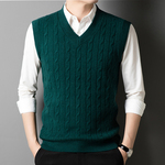 秋冬新款韩版男士套头加厚针织衫V领背心毛衣100%羊毛衫潮流马甲