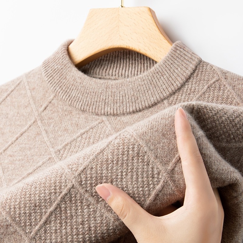 新款秋冬装毛衣加厚保暖上衣中年男士100%纯羊毛衫男装针织打底衫