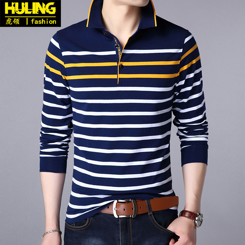 春秋季中青年打底细条纹长袖t恤