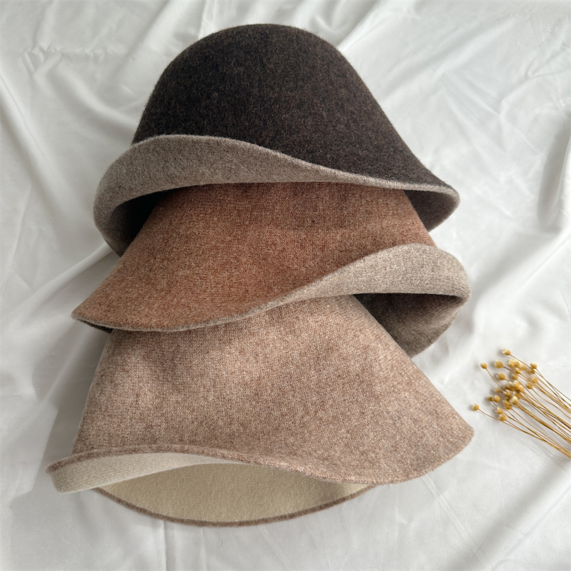 双面戴毛呢文艺可折叠复古水桶帽