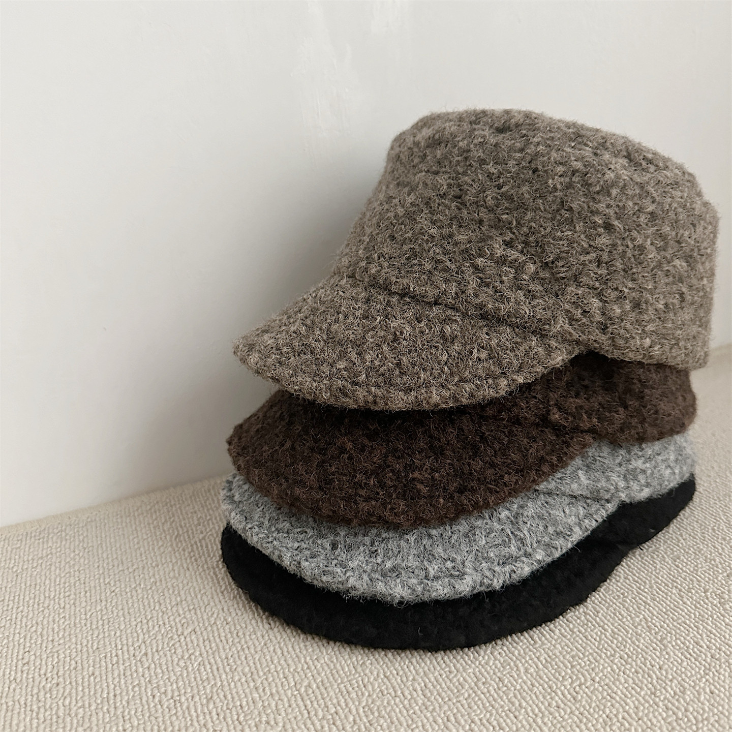 韩系粗花毛呢鸭舌帽女秋冬加厚报童帽子保暖气质骑士帽复古马术帽