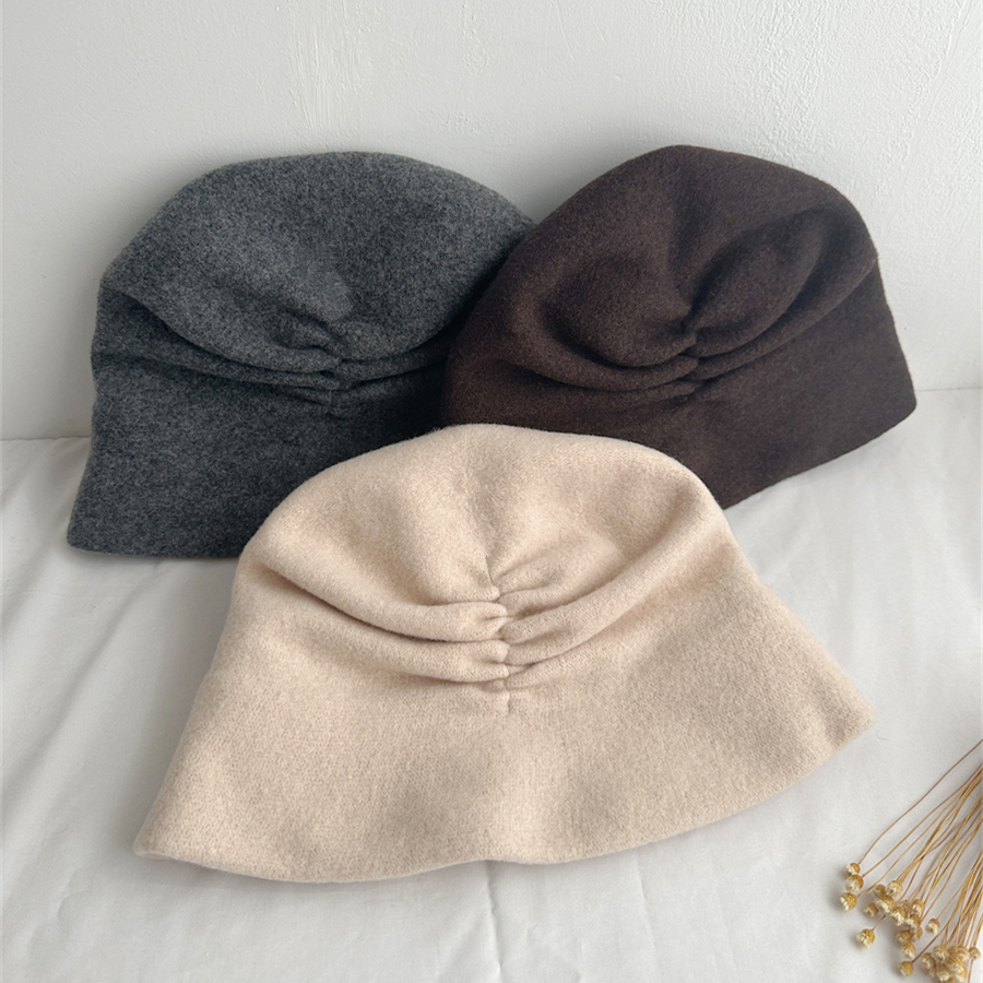 澳洲羊毛呢堆堆帽女简约气质盆帽