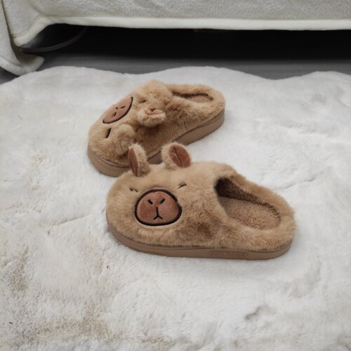 卡皮巴拉毛绒拖鞋秋冬保暖棉拖鞋 男女同款 厚底防滑毛绒拖鞋