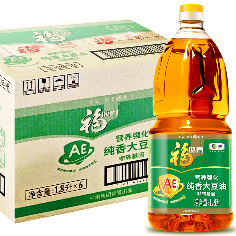 福临门纯香大豆油1.8L*6瓶 AE非转基因东北黄豆油食用油中粮出品-封面