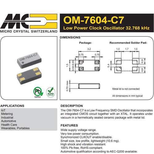 OM-7604-C7 32.768KHZ QC-TA 20PPM 有源晶振 MICROCHIP 3215