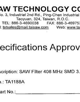 TST 声表滤波器 FLITER SAW TA1188A 408M 408MHZ  3.8x3.8mm 6脚