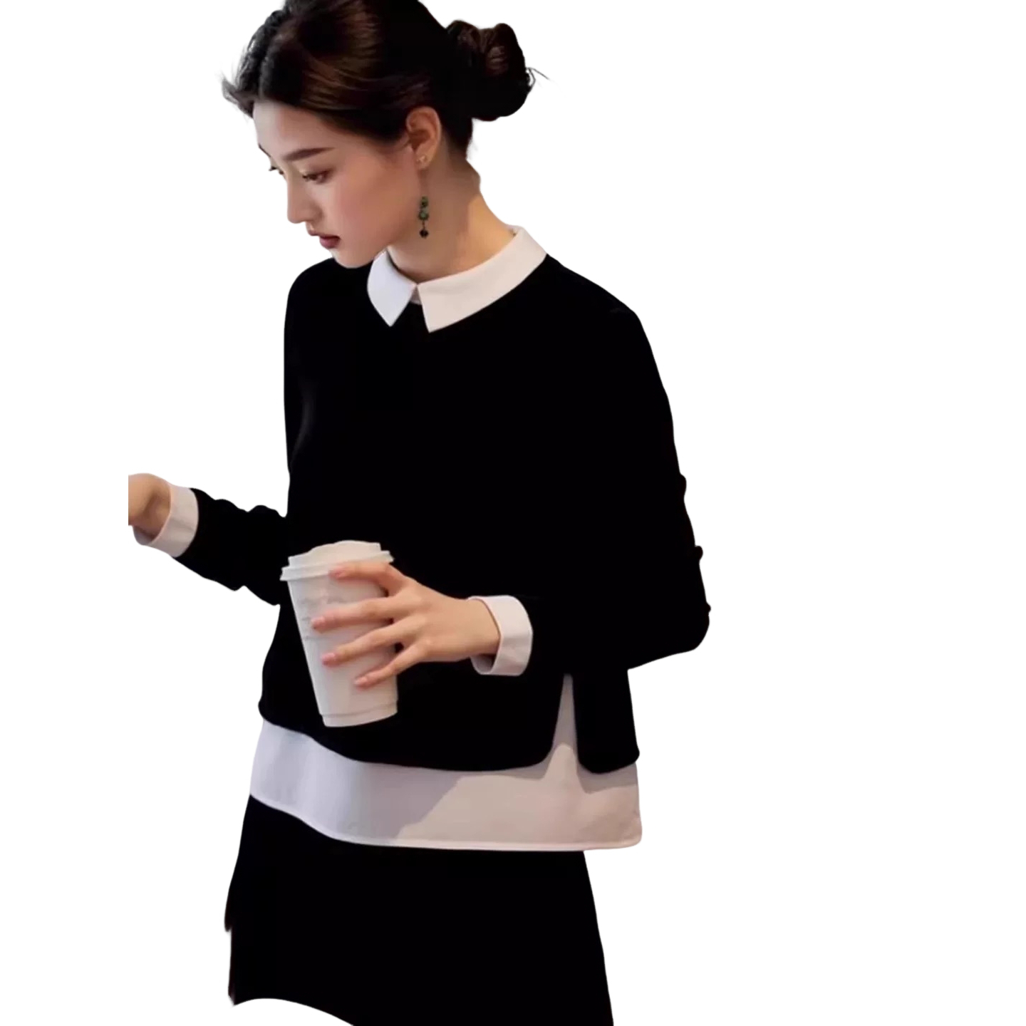 假两件黑色翻领衬衣女款2025秋新款爆款淡人高知穿搭通勤气质上衣
