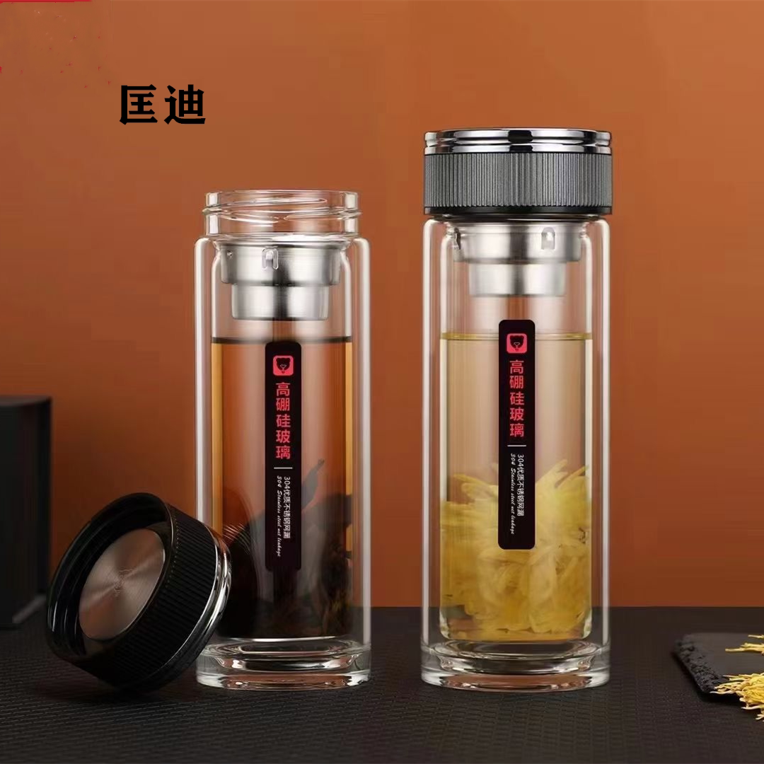 匡迪双层水晶玻璃杯高硼硅耐热加厚水杯大容量男泡茶杯商务茶水杯