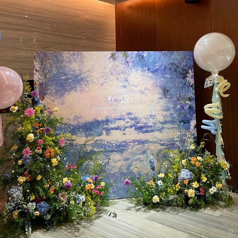 莫奈紫色油画风生日kt板周岁百日宴背景布置周年庆活动套装场景,节庆用品/礼品,装扮布置套餐,淘宝优惠券,粉丝福利购,淘宝优惠卷