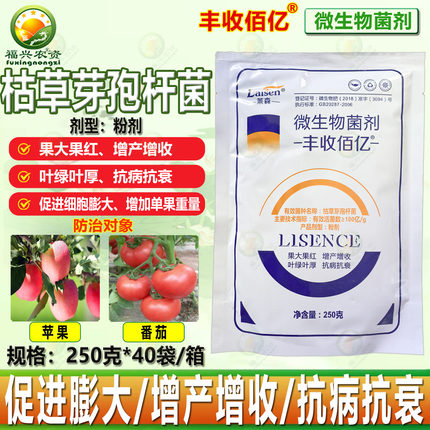 丰收佰亿果实膨大叶绿叶厚着色上色增甜苹果番茄叶面肥微生物菌肥