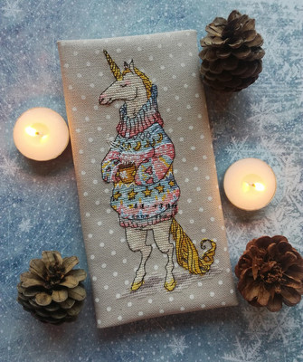 图纸打印 法国进口正品DMC十字绣自配套件 毛衣动物 喝茶的独角兽