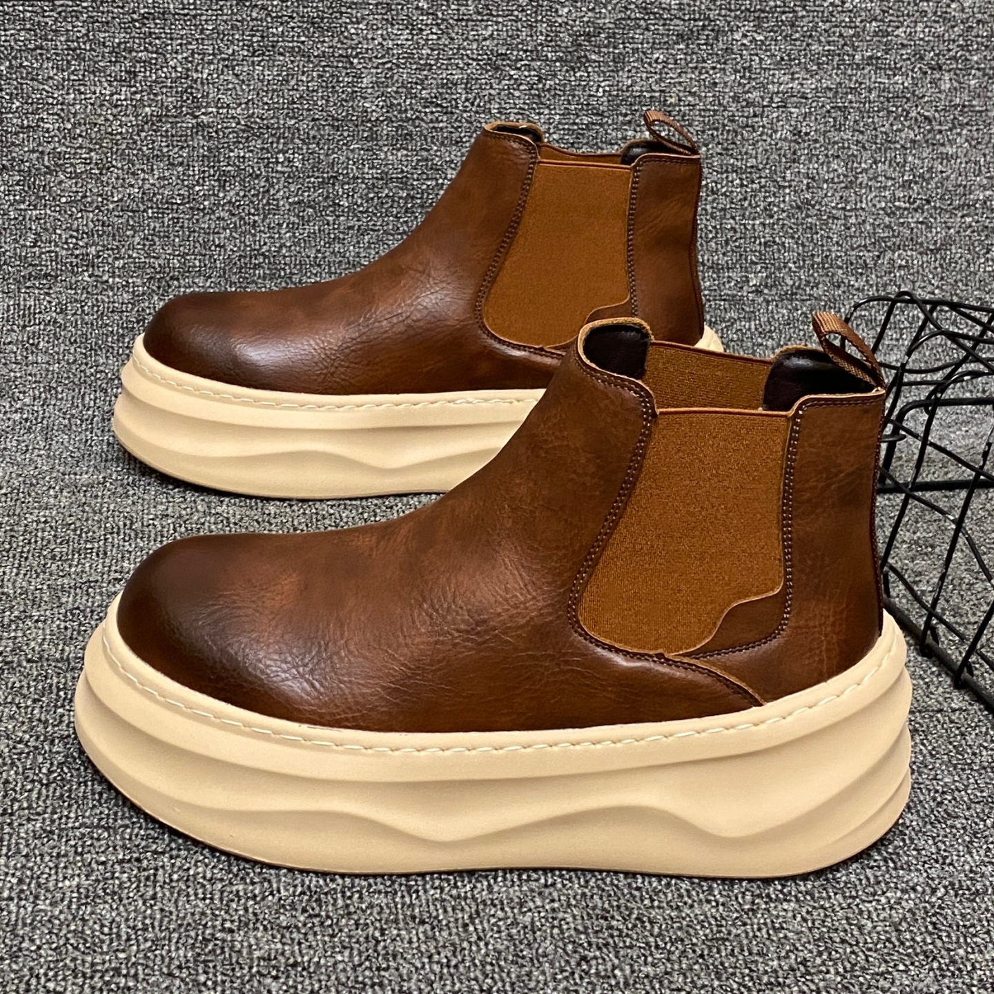 擦色复古切尔西靴百搭厚底高帮鞋