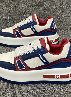 潮牌街头风撞色青年板鞋2025秋季新款男鞋韩版百搭厚底运动休闲鞋