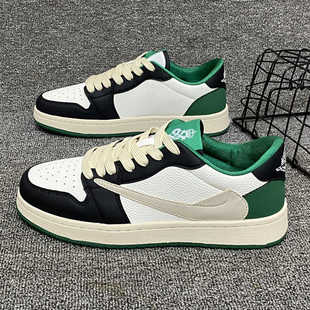 男 街拍网红运动风青少年透气轻便小白鞋 2025新款 倒钩白棕低帮板鞋