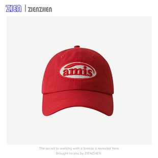 宽檐显脸小百搭红色鸭舌帽子男 ins网红棒球帽女2026新款 Zien 韩版