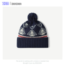 Zien 费尔岛风毛球提花针织帽子女秋冬加厚保暖毛线套头帽护耳帽