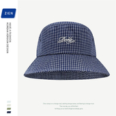 韩国新款 格子字母刺绣渔夫帽子男女春夏季 百搭遮阳防晒显脸小盆帽