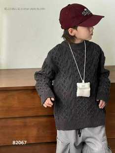 大E小e男女中大童复麻花圆领纯色毛衣儿童百搭针织衫潮内外可穿