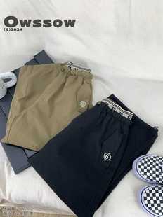 男童裤子木瓜汁儿童秋季新款拼接款松紧纯棉工装裤男童休闲直筒裤