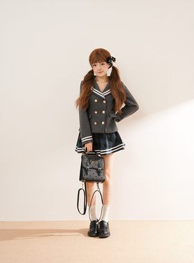 【星帆酱】2025秋冬学院风海军领双排扣上衣+短裙两件套小个子女