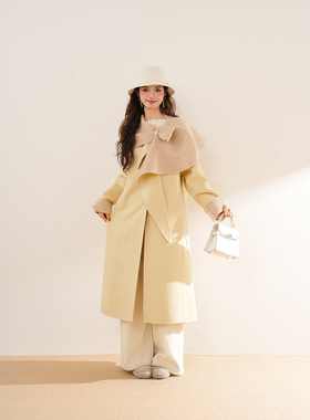 美瑛初雪 甜美少女感披肩撞色斗篷+呢子外套女2025秋冬新款两件套