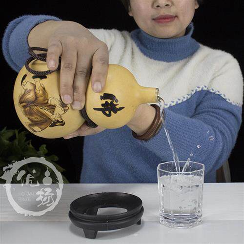 酒葫芦开口天然镶口酒壶装水酒户外便携随身酒具摆件蜂蜡防渗精。