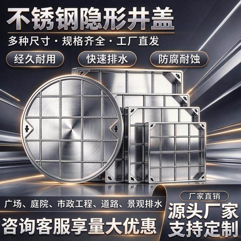 304不锈钢隐形井盖市政小区庭院沙窨阴井盖下水道污雨水检查井盖