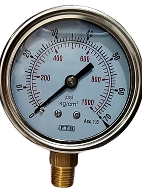 台湾径向不锈钢压力表FTB0-70kg1000psi323.11.22 60 MM铜1/4