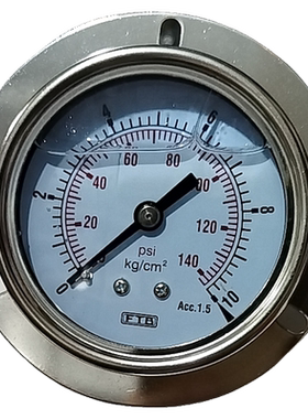 ftb压力表轴向带法兰10kg/CM²/140psi不锈钢323.71.22耐震充油