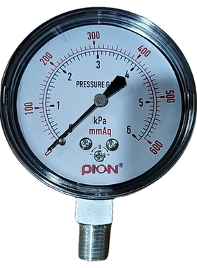 PION微压表0-6Kpa600mmAq径向黑色外壳1/4pt表面63mm