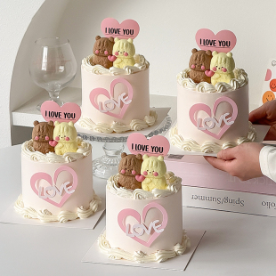 情人节蛋糕装 饰爱心LOVE亚克力插件520情侣告白抱抱贴贴小熊摆件