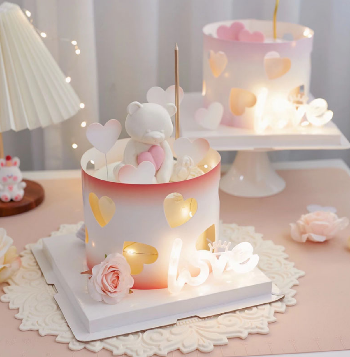 网红七夕情人节蛋糕装饰插件爱心形围边生日蜡烛情侣浪漫告白摆件