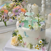 许愿池天使蛋糕装 复古罗马柱巧克力翻糖硅胶模烘焙工具 饰摆件欧式