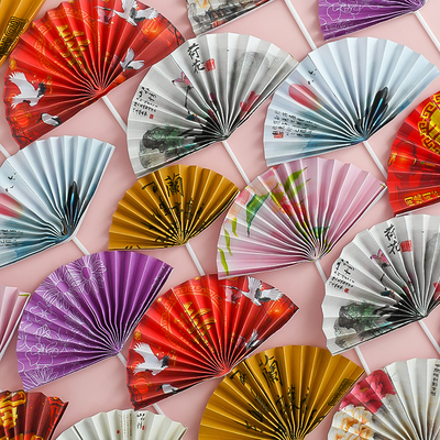 网红中式半圆折扇蛋糕装饰品插件古风山水画诗词生日祝寿扇子摆件