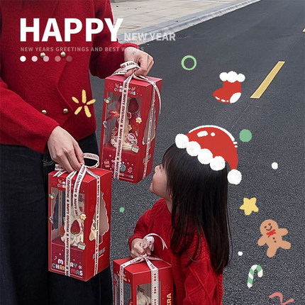 圣诞节草莓塔包装盒蛋糕装饰插件新年波波杯草莓巨巨塔透明手提盒