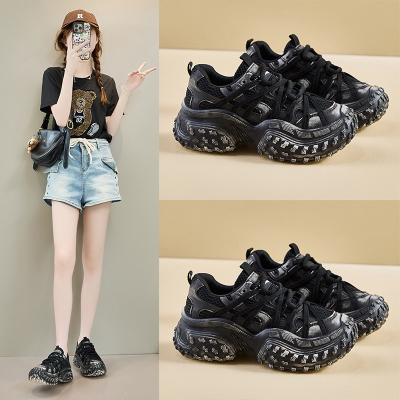 ins韩版新款老爹鞋女2025春季学生跑步运动厚底增高休闲街拍M-91