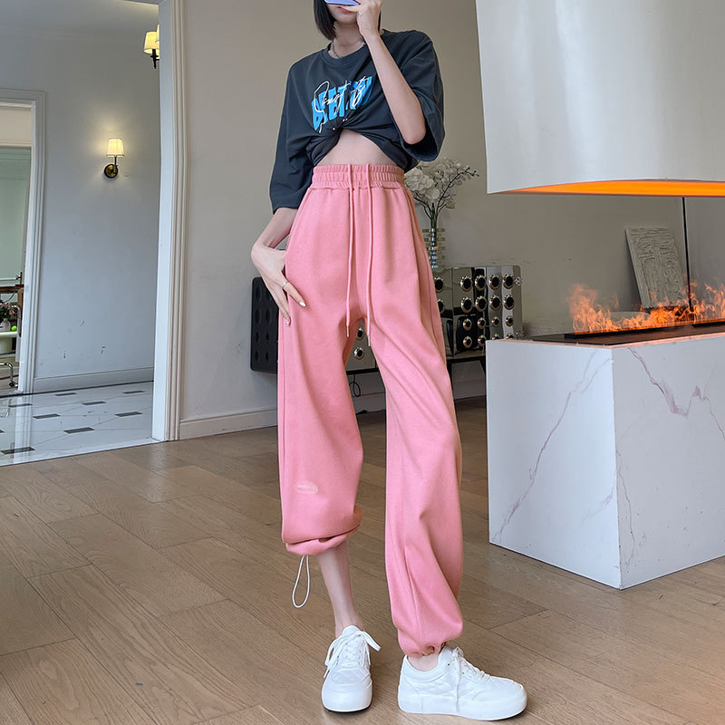 灰色阔腿裤女春秋季2025新款窄版直筒显瘦小个子休闲高腰运动卫裤