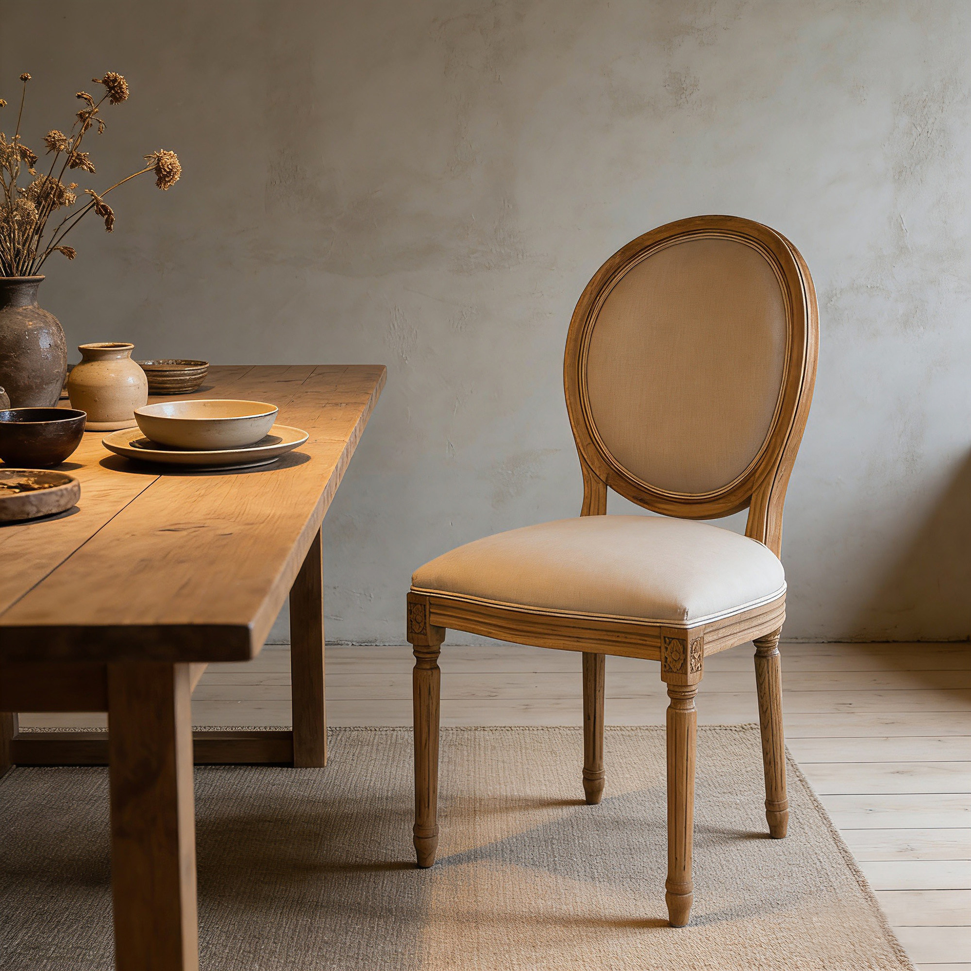 美式乡村实木布艺餐椅 定制家用圆背椅 西餐厅咖啡厅麻布餐桌椅子