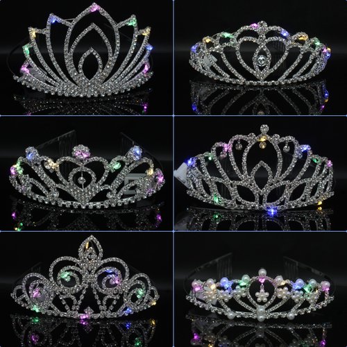 弯缘郎发光头饰铜+水钻带灯皇冠