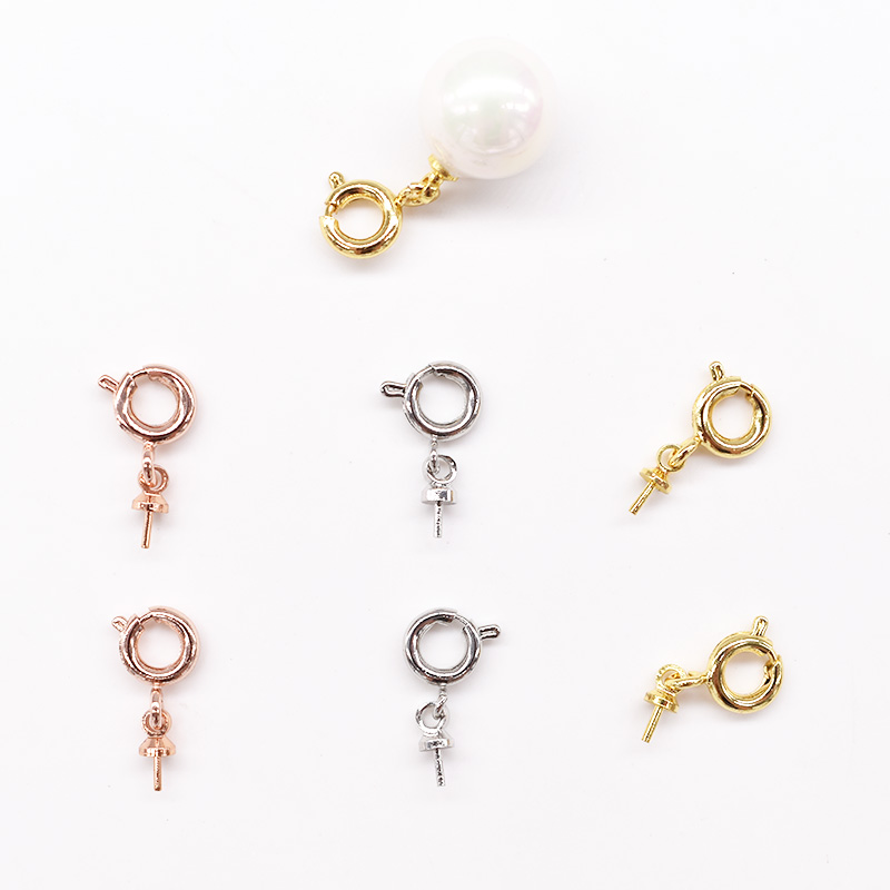 DIY珍珠水滴手链扣 吊坠托盆 圆形弹簧扣 龙虾扣 半孔粘珠托配件