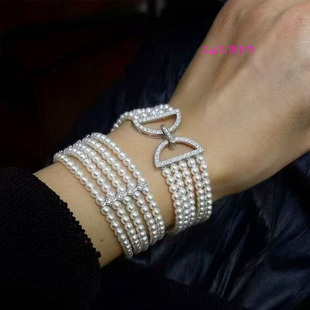 小米珍珠扣方形项链扣头手链扣毛衣链扣镶嵌锆石三排五排多排搭扣