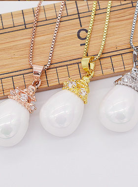 日韩时尚925银项链吊坠珍珠个性盒子链项坠空托小帽子带针DIY饰品